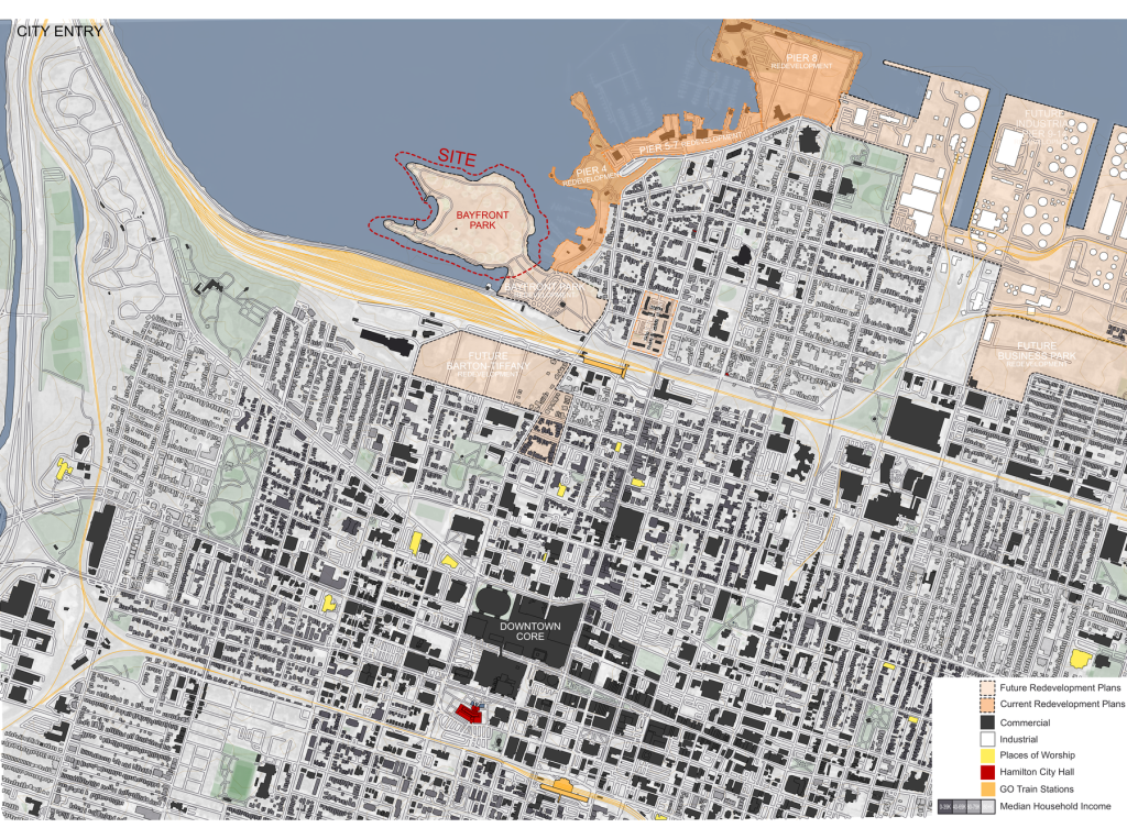 Map locating the project within Hamilton and its waterfront context.