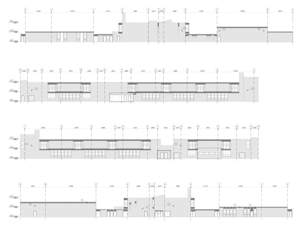 Existing building elevation set showing new cladding for Frontenac Public School