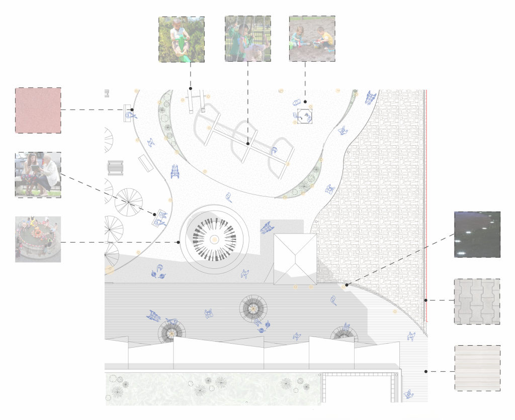 Detailed urban plan showing landscape, paths, and approach.