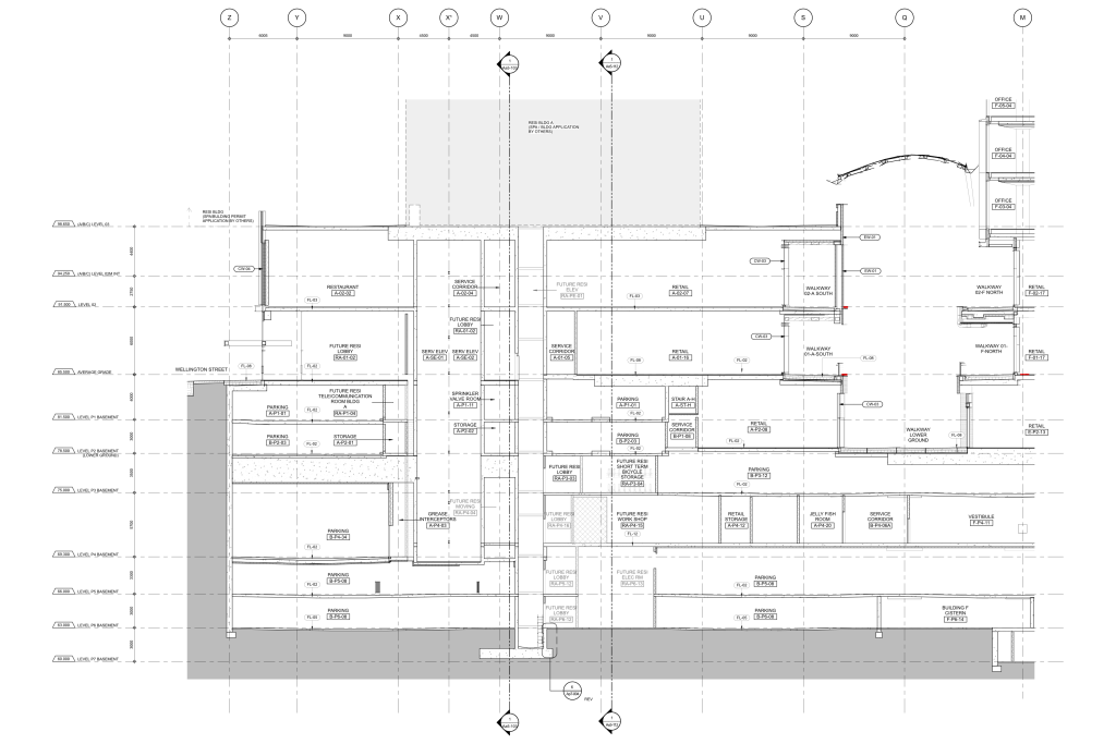 Building A section drawings for The Well