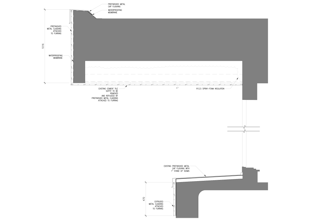 Wall fascia and soffit detail sections for Frontenac Public School