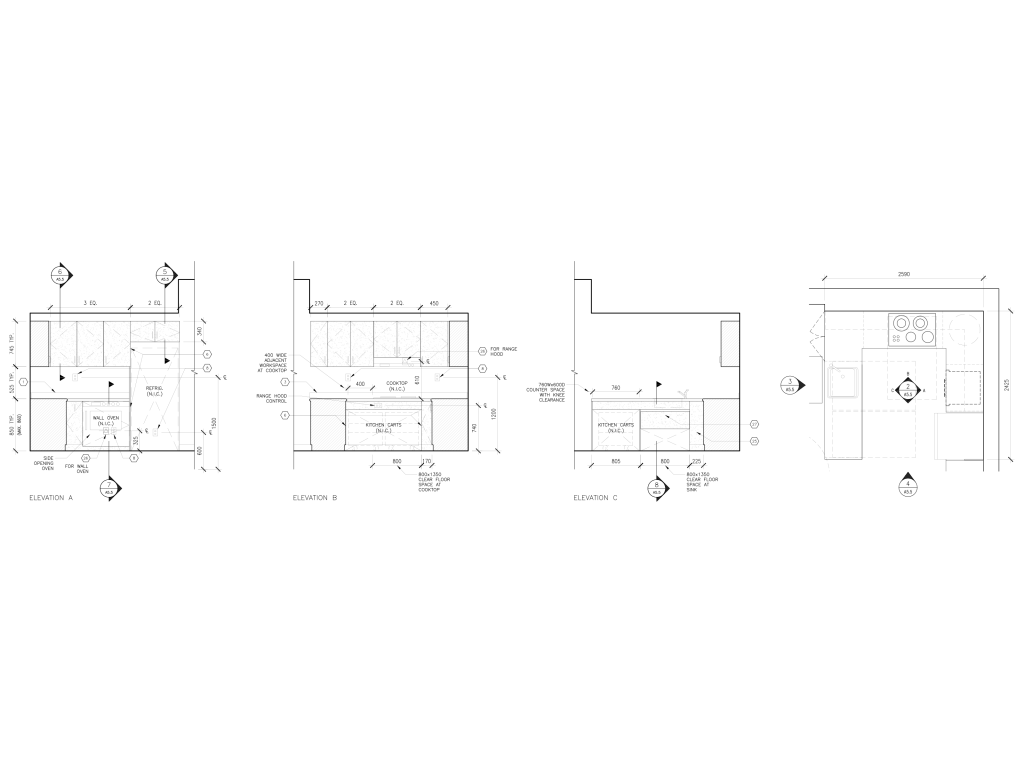 Typical unit kitchen interior elevations for Southdale