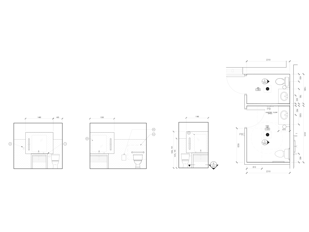Public washroom millwork details for Southdale