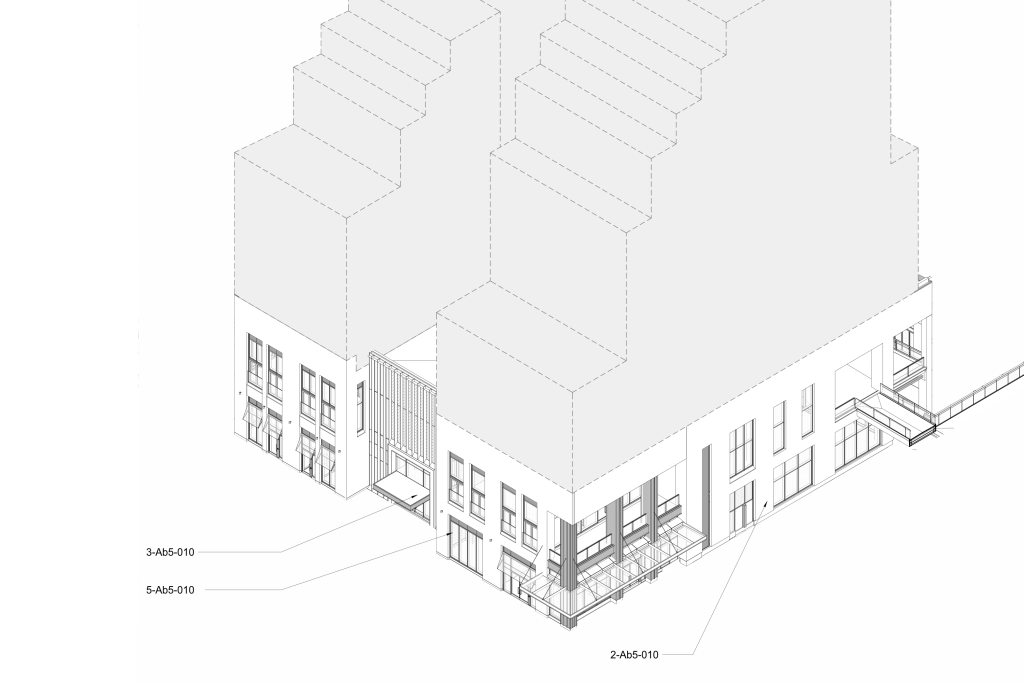 Building B southeast axonometric drawing for The Well