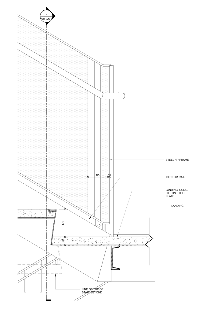 Below-grade stair landing detail for The Well