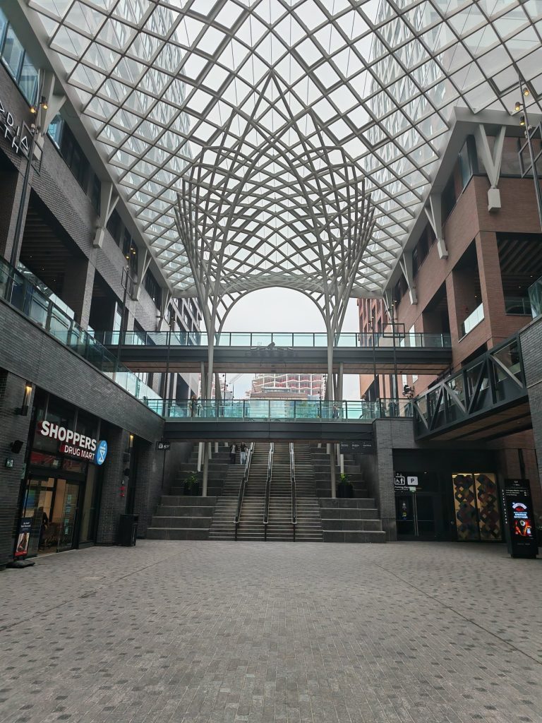 Interior galleria roof and public room at The Well