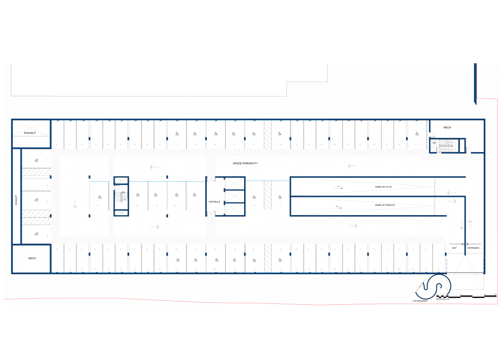 Parking level P1 floor plan.