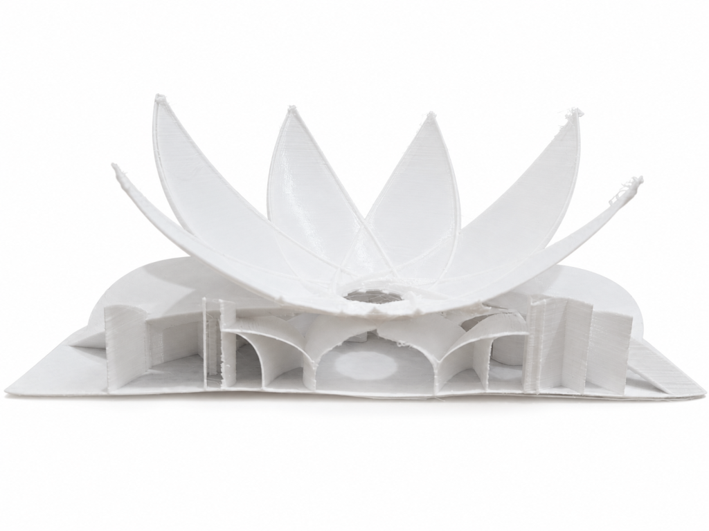 Final physical model view of the petal canopy and base.